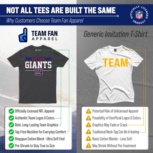 New York Giants NFL Adult Team Block Tagless T-Shirt - Charcoal