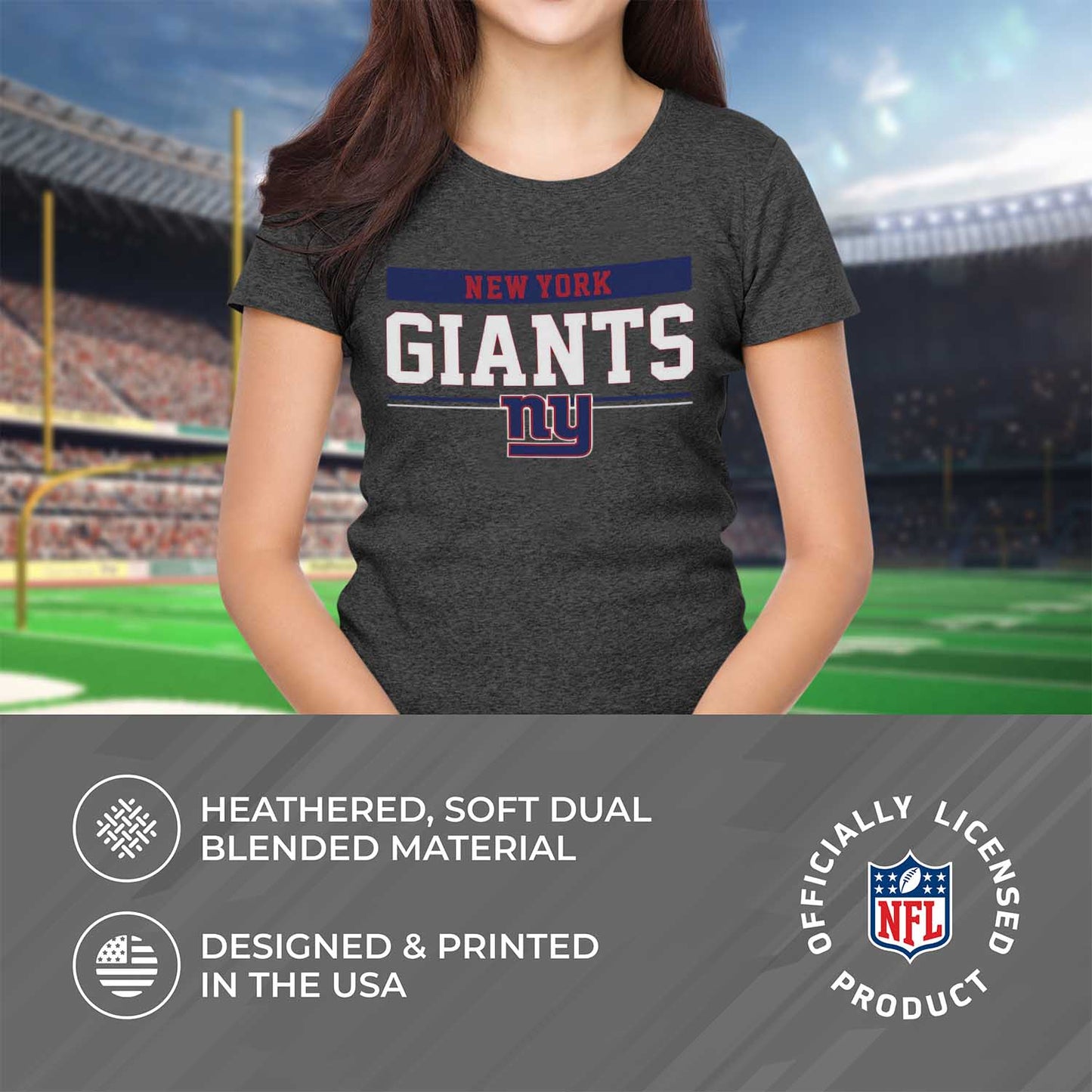 New York Giants NFL Women's Team Block Charcoal Tagless T-Shirt - Charcoal