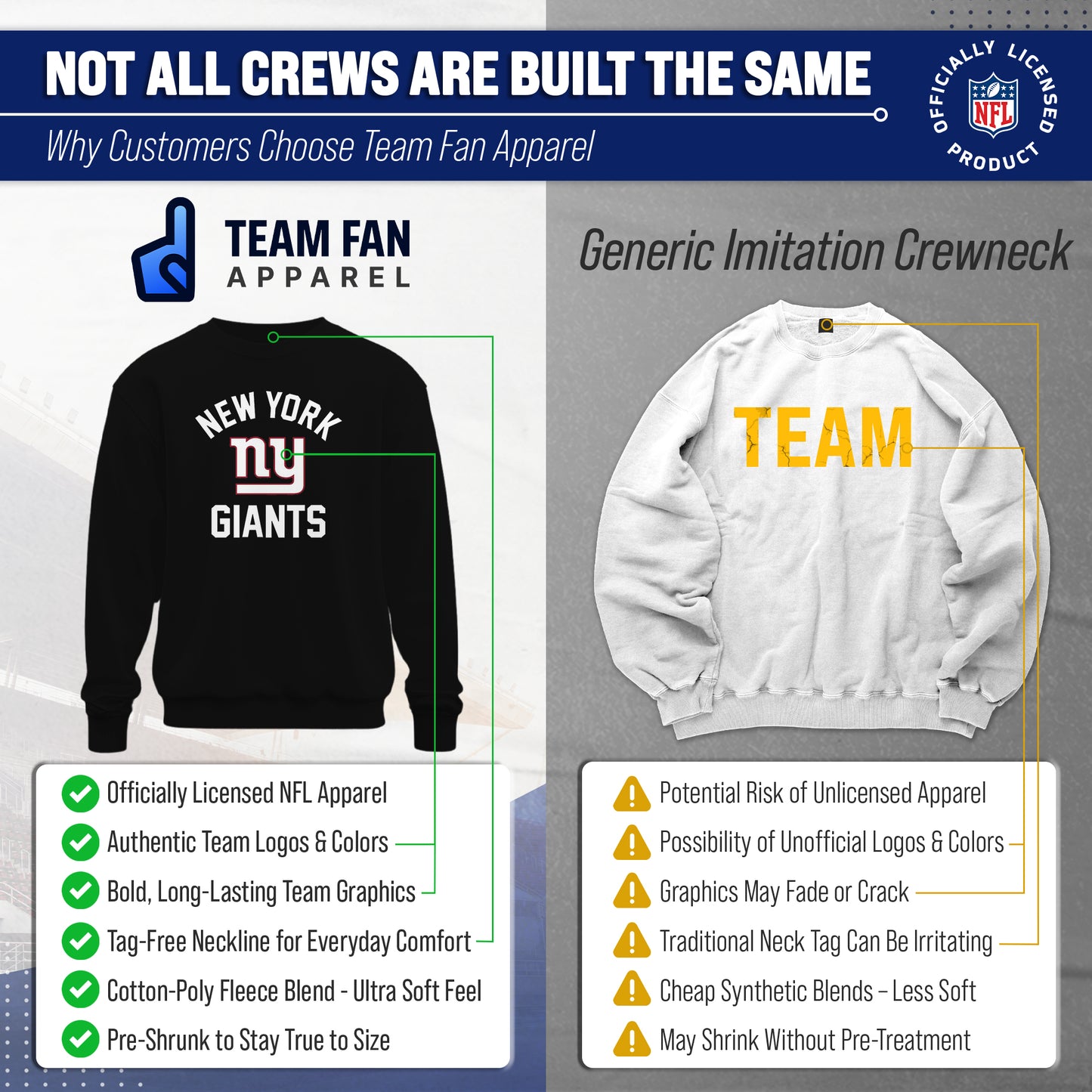 New York Giants NFL Adult Gameday Football Crewneck Sweatshirt - Black