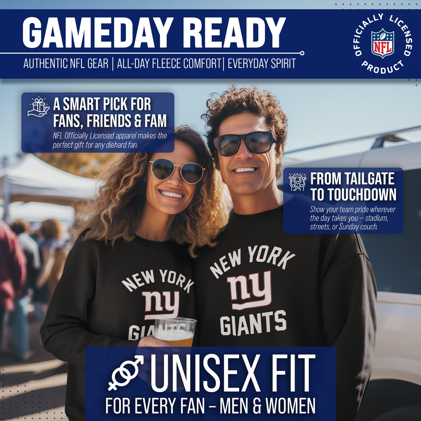 New York Giants NFL Adult Gameday Football Crewneck Sweatshirt - Black