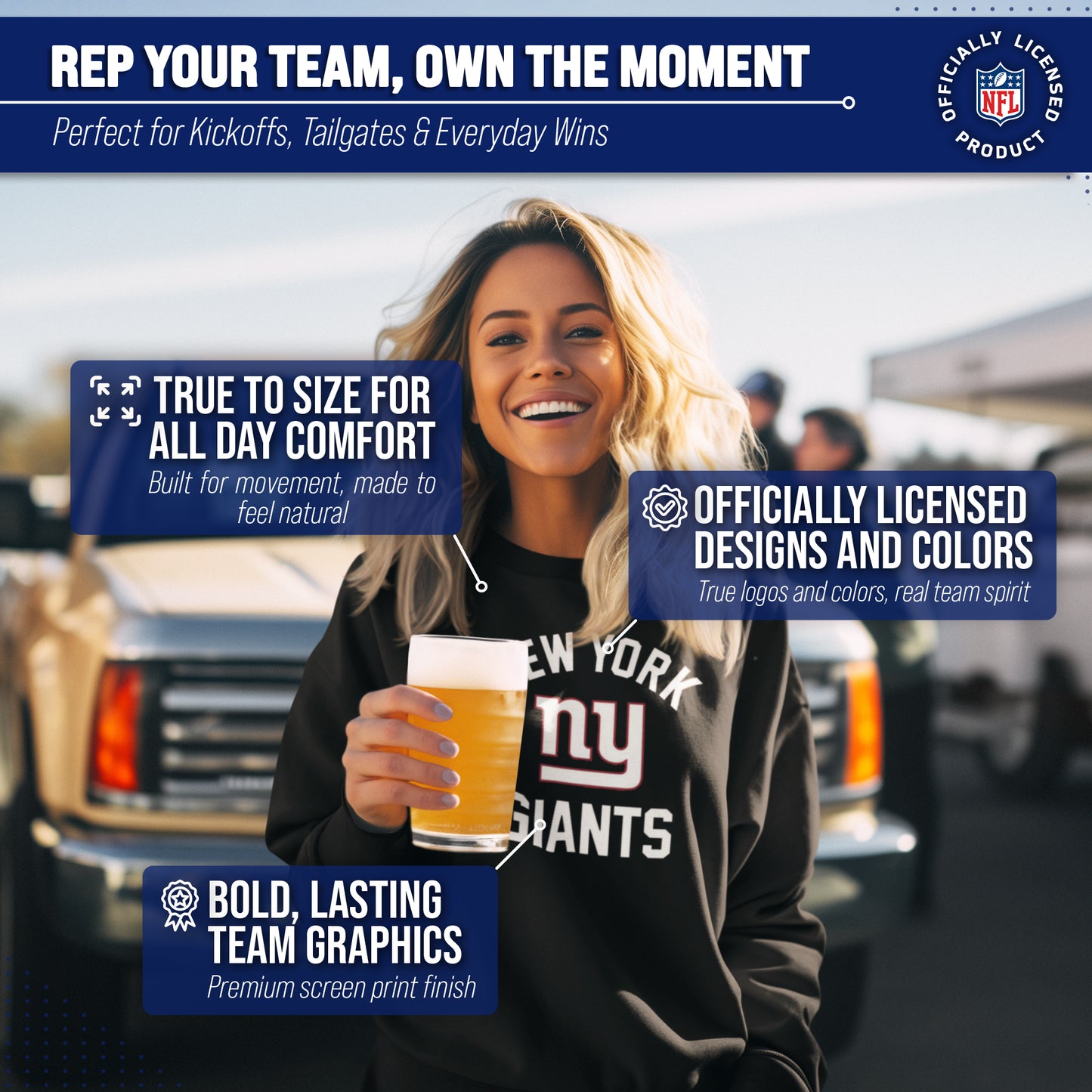New York Giants NFL Adult Gameday Football Crewneck Sweatshirt - Black