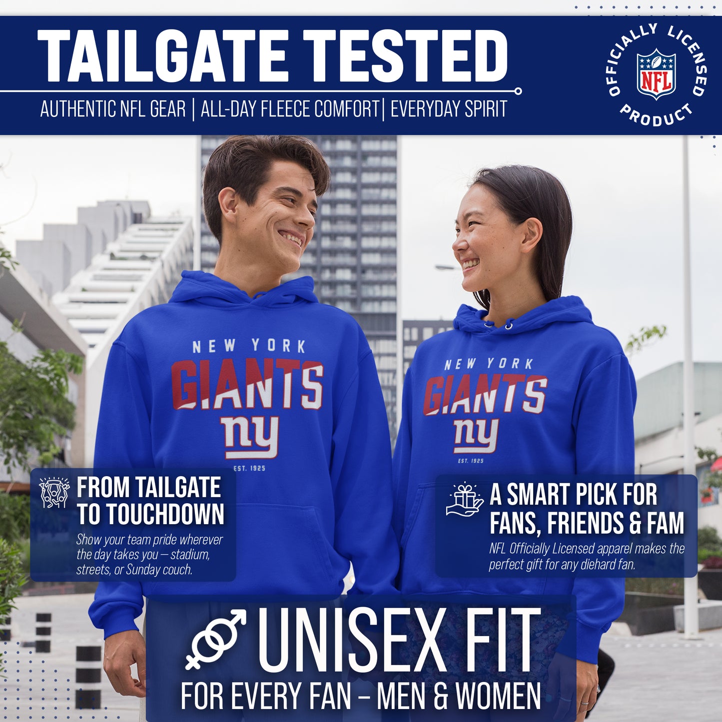 New York Giants Adult NFL Diagonal Fade Fleece Hooded Sweatshirt - Royal