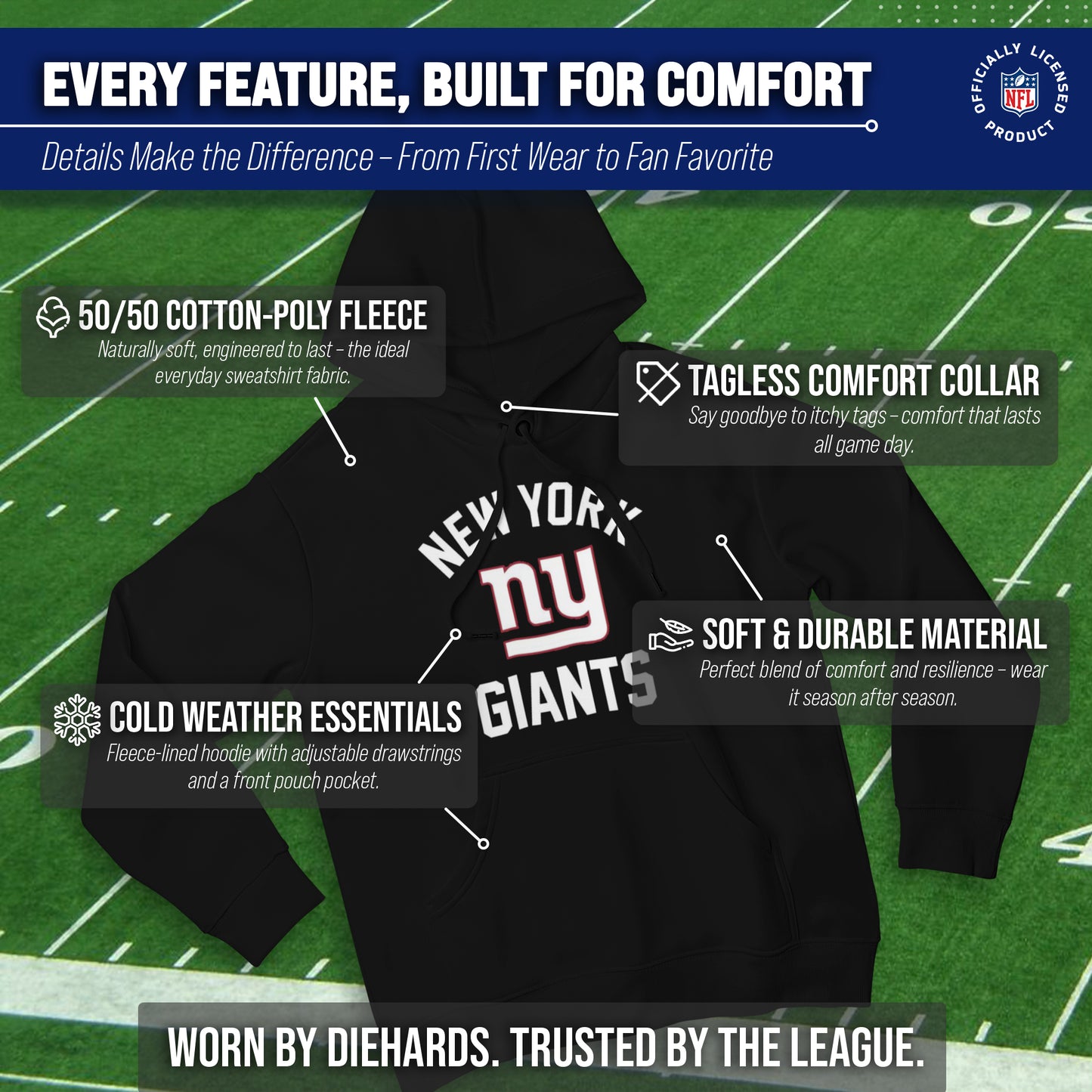 New York Giants NFL Adult Gameday Hooded Sweatshirt - Black