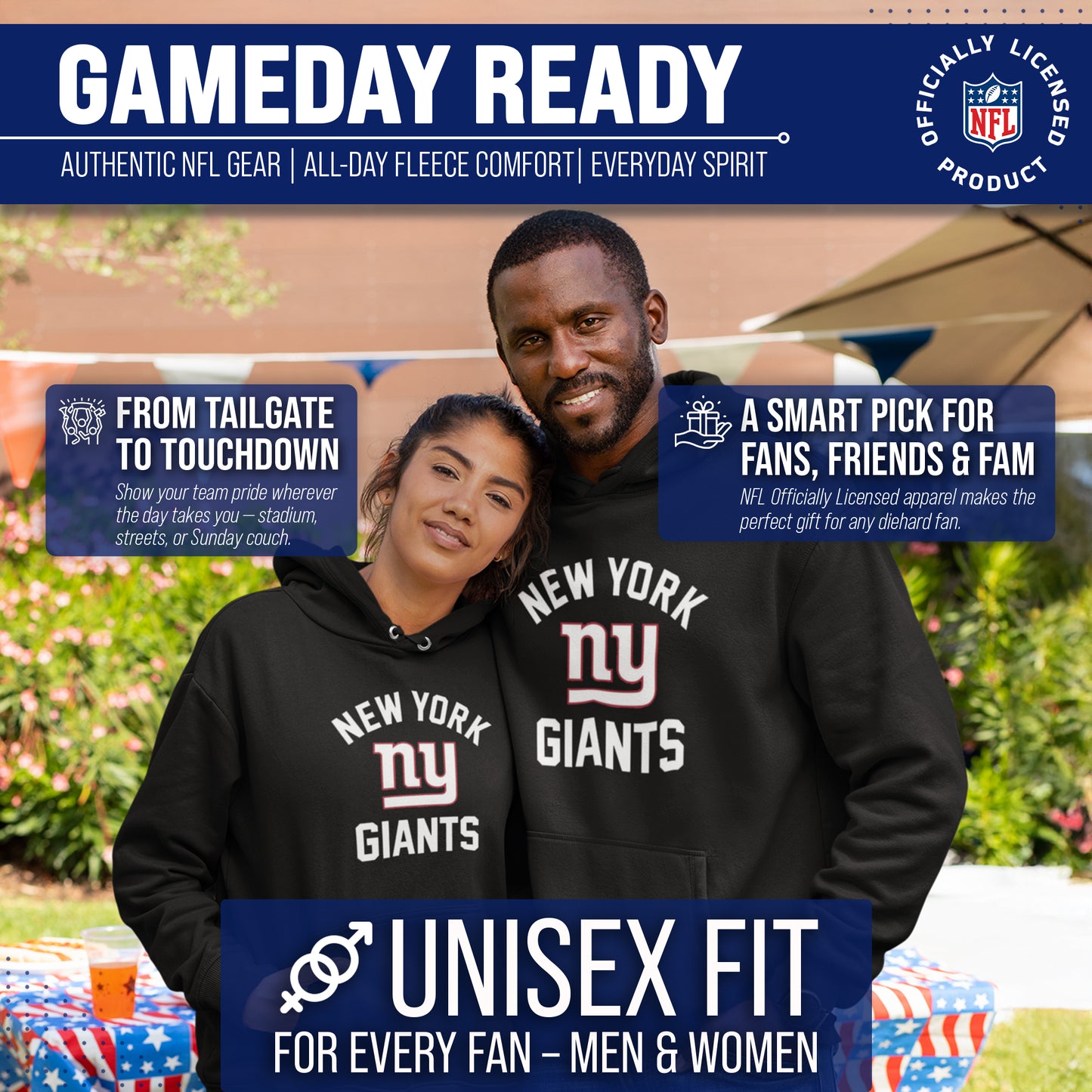 New York Giants NFL Adult Gameday Hooded Sweatshirt - Black