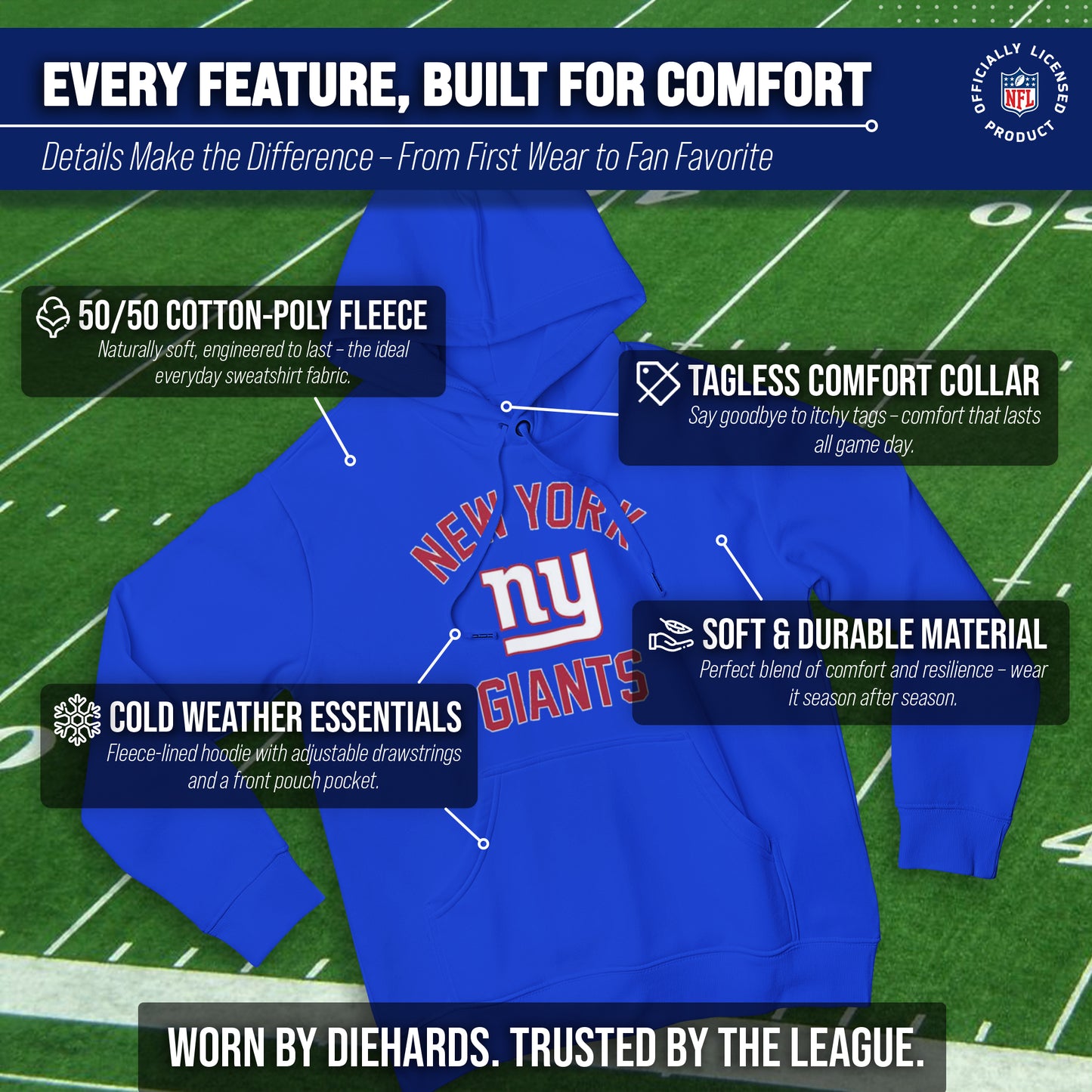 New York Giants NFL Adult Gameday Hooded Sweatshirt - Royal
