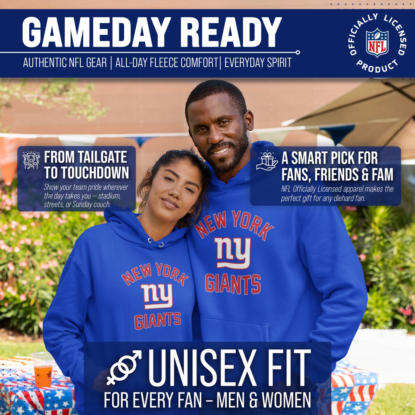 New York Giants NFL Adult Gameday Hooded Sweatshirt - Royal