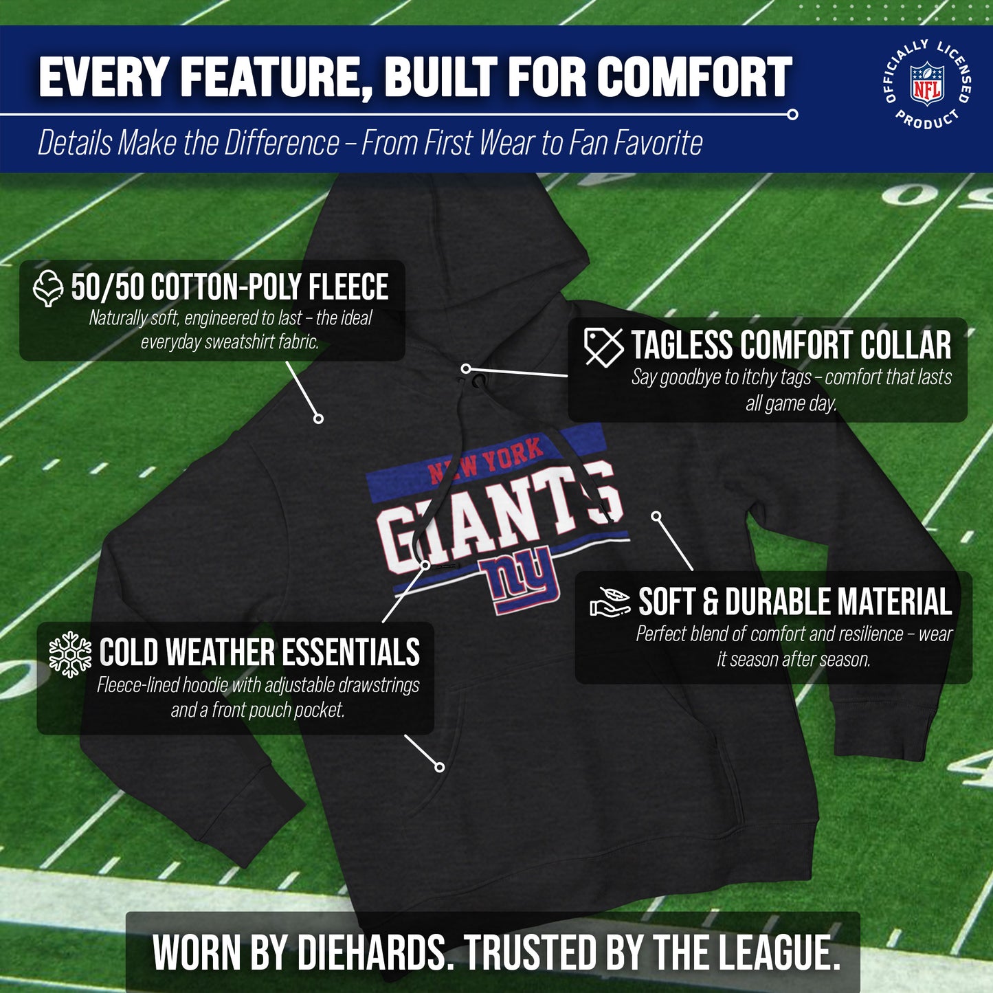 New York Giants NFL Adult Gameday Charcoal Hooded Sweatshirt - Charcoal