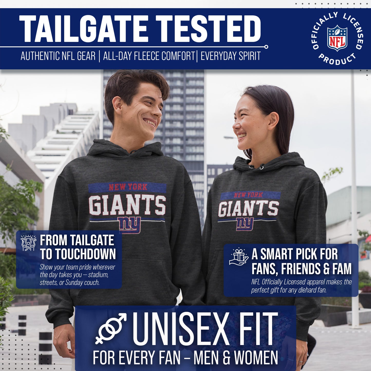 New York Giants NFL Adult Gameday Charcoal Hooded Sweatshirt - Charcoal