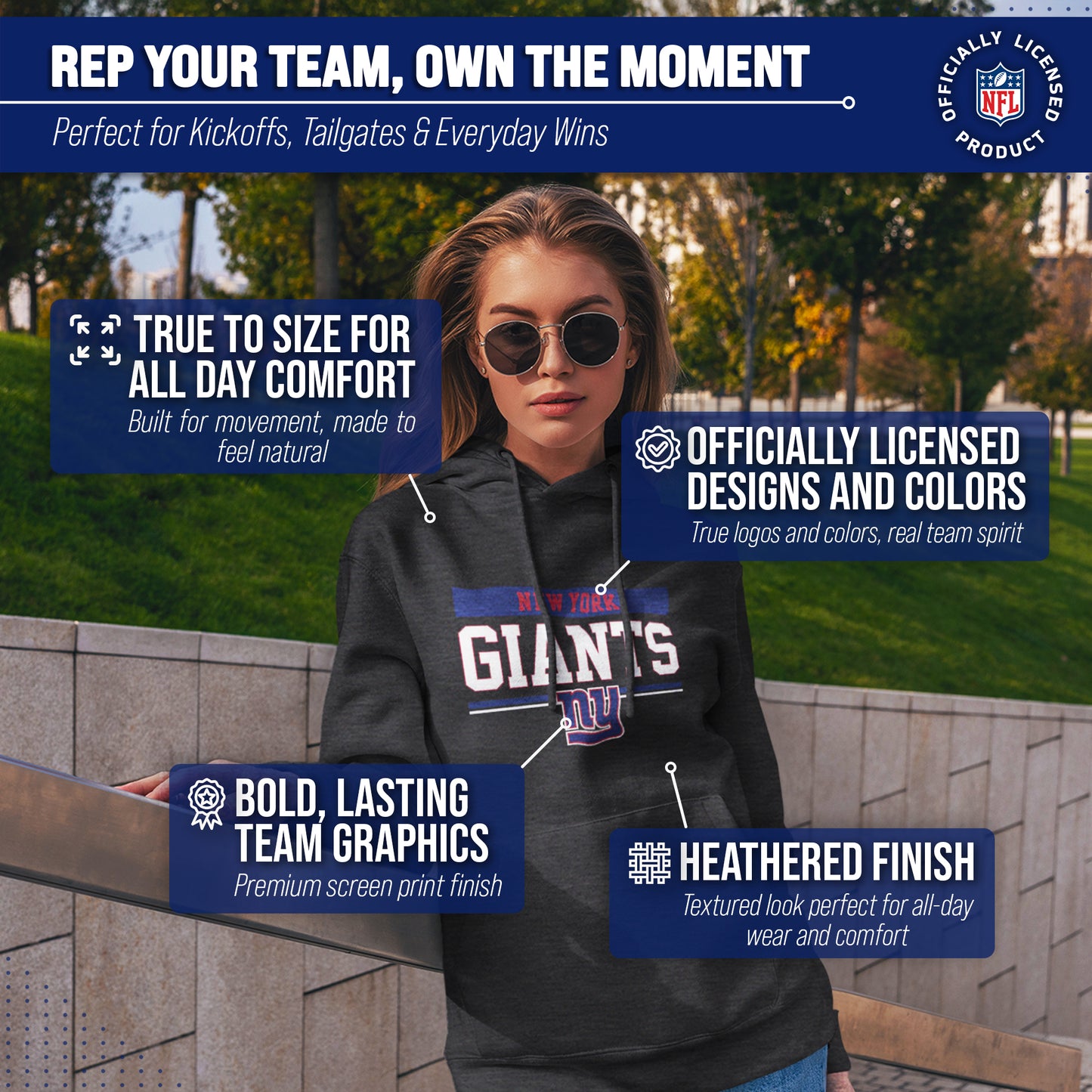 New York Giants NFL Adult Gameday Charcoal Hooded Sweatshirt - Charcoal