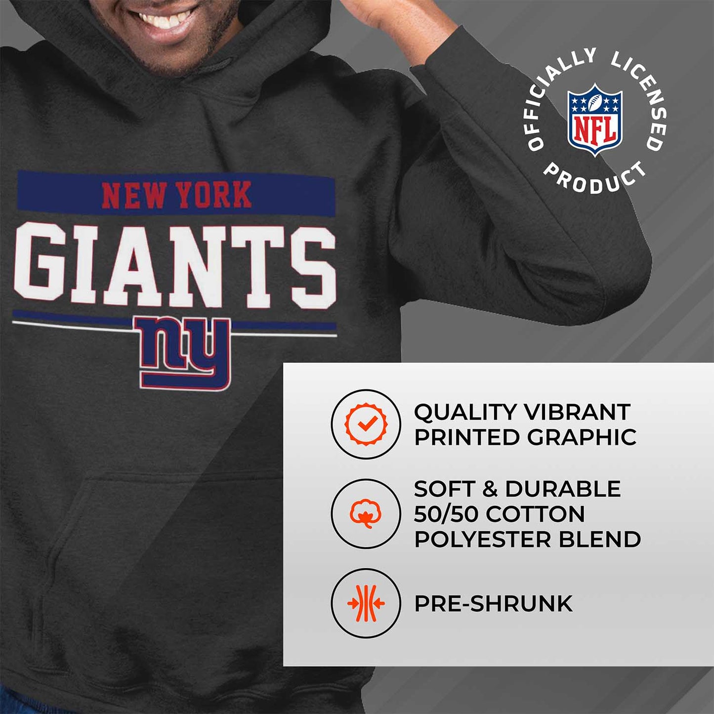 New York Giants NFL Adult Gameday Charcoal Hooded Sweatshirt - Charcoal