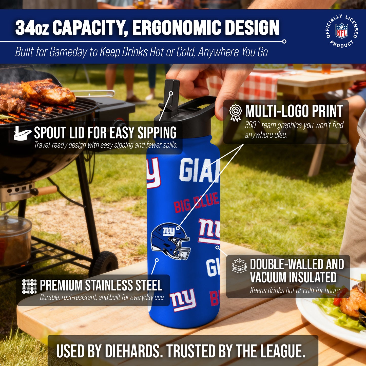 New York Giants NFL 34Oz Native Quencher Water Bottle - Royal