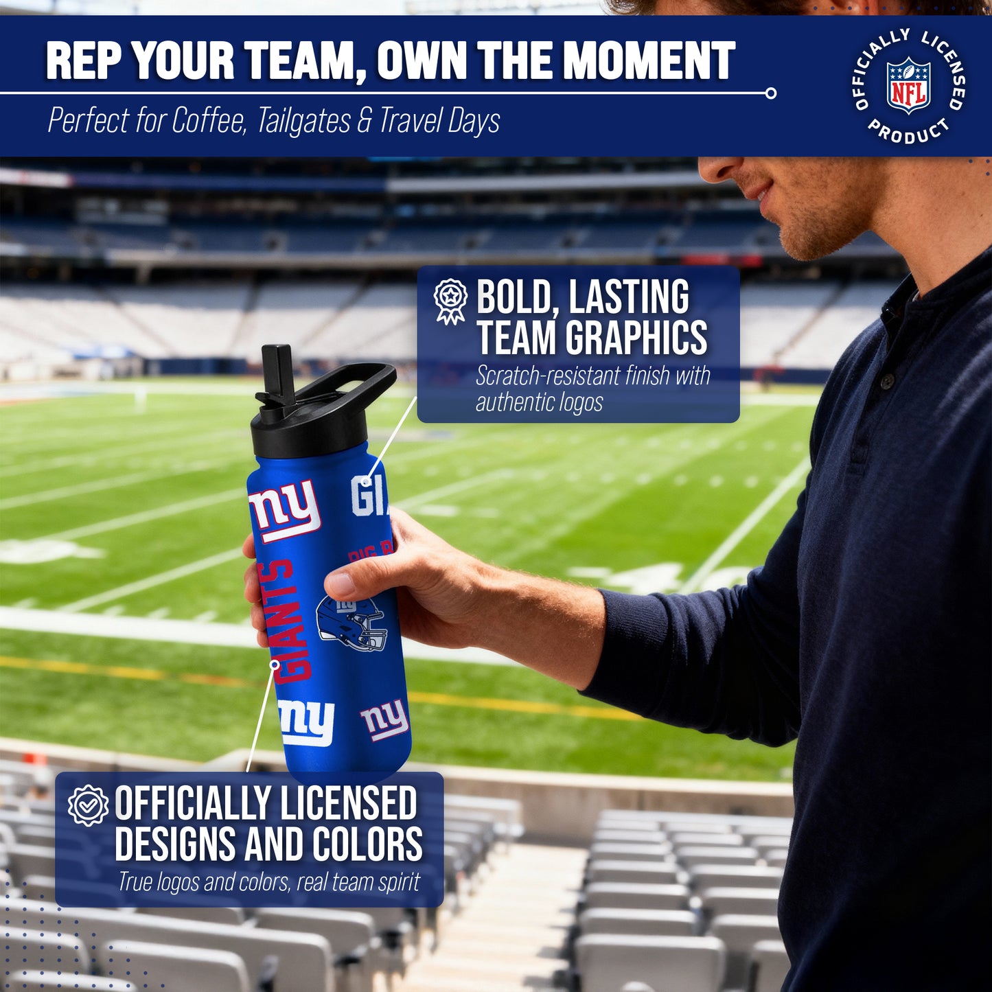 New York Giants NFL 34Oz Native Quencher Water Bottle - Royal