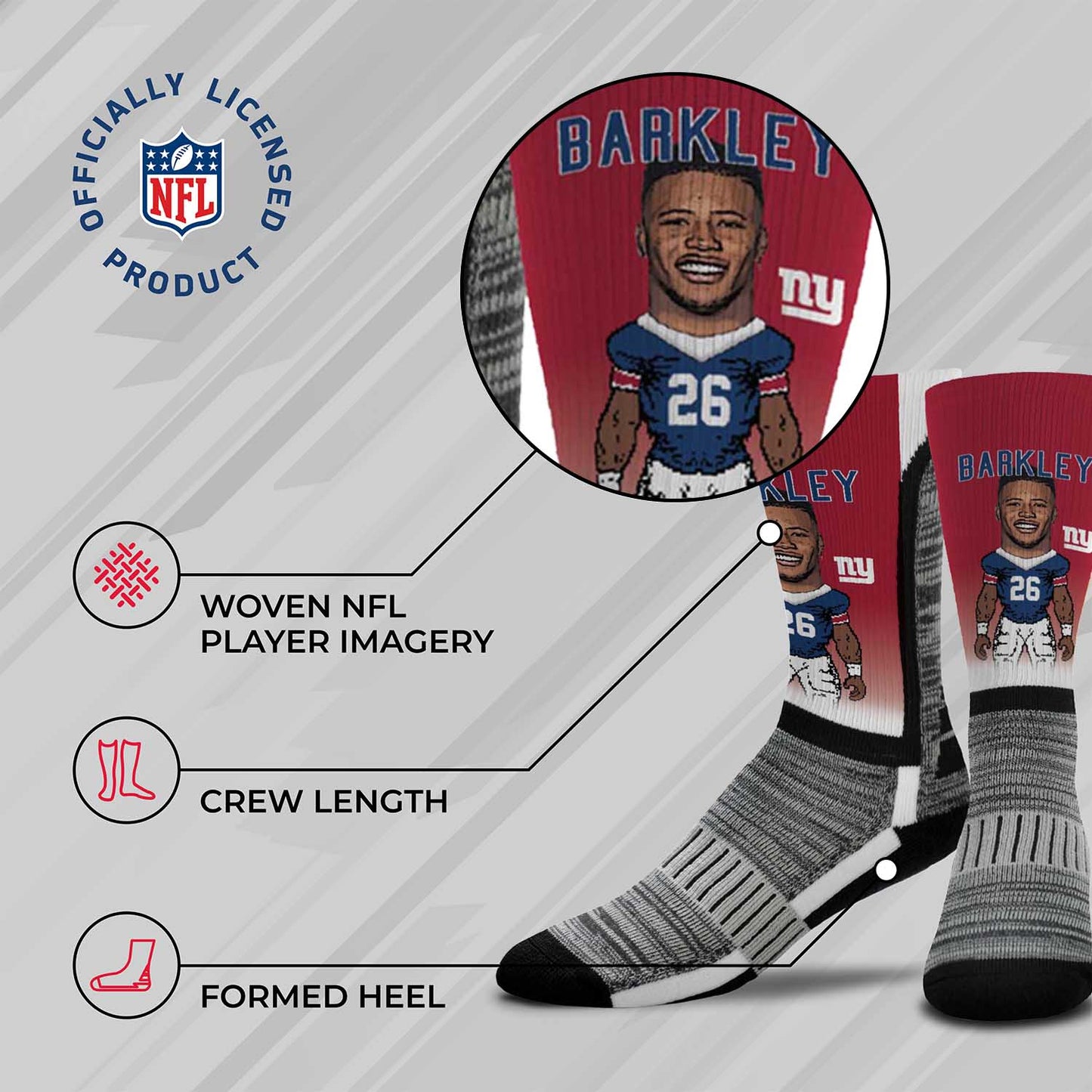New York Giants FBF NFL Youth V Curve MVP Saquon Barkley Player Crew Socks - Cardinal
