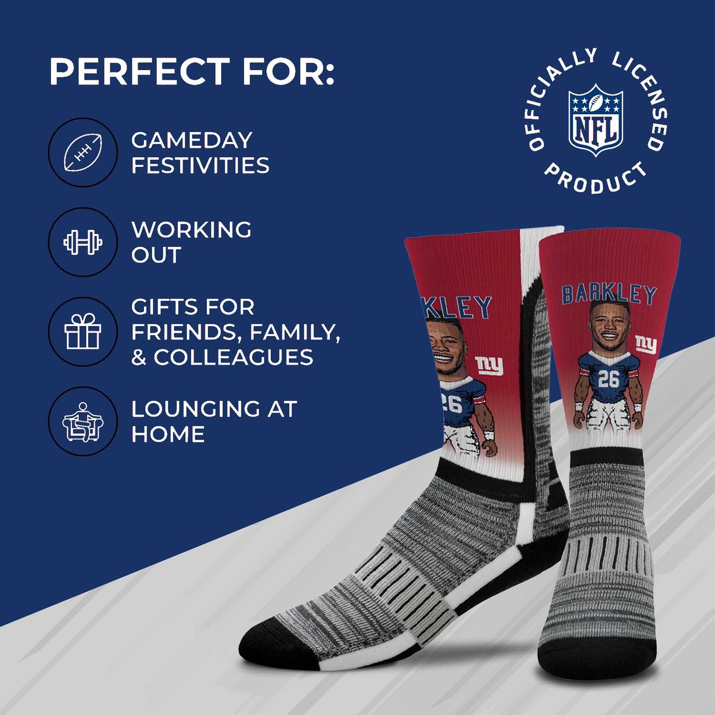 New York Giants FBF NFL Youth V Curve MVP Saquon Barkley Player Crew Socks - Cardinal