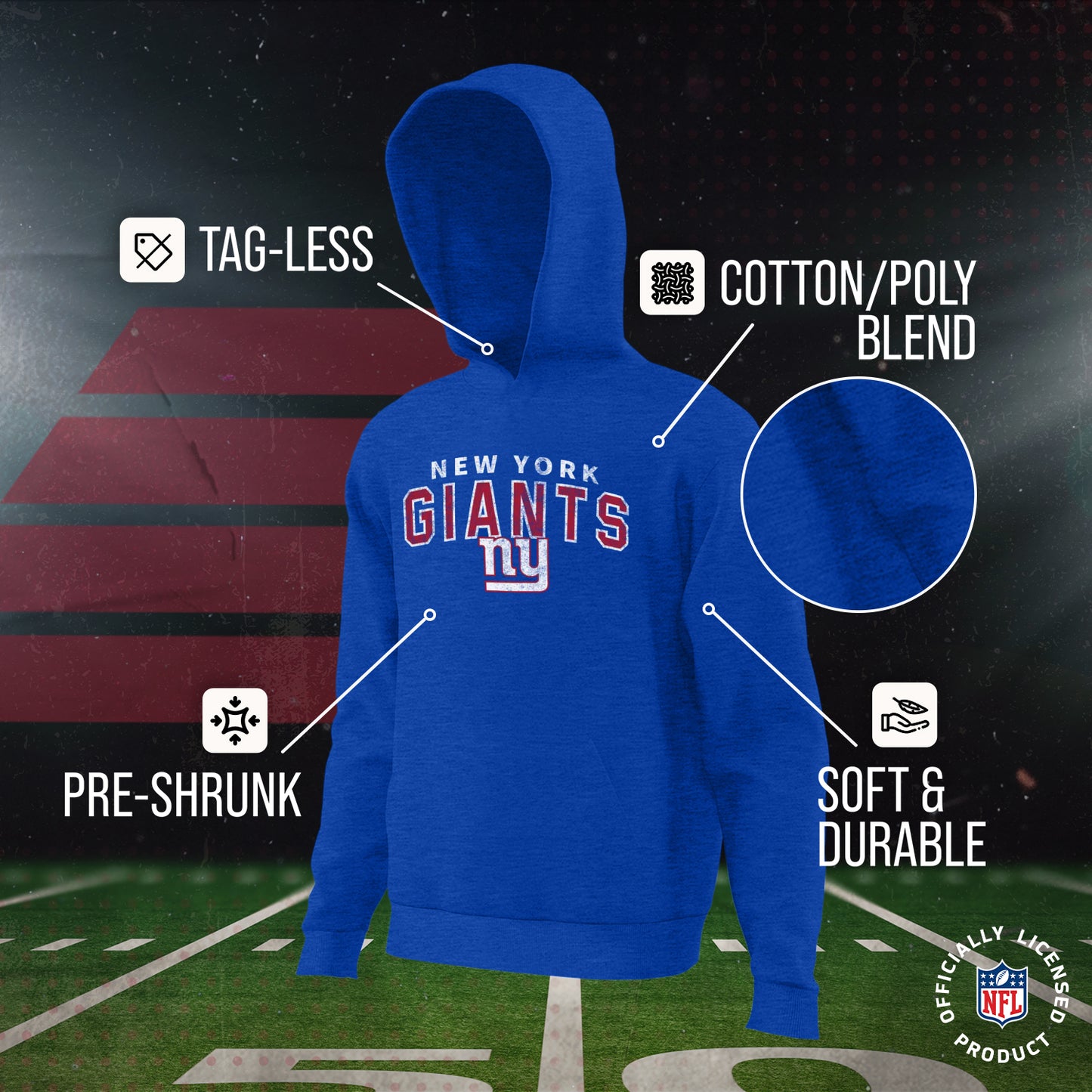 New York Giants NFL Youth Starting Fresh Hoodie- Pro Football Sweatshirt for Boys and Girls - Royal