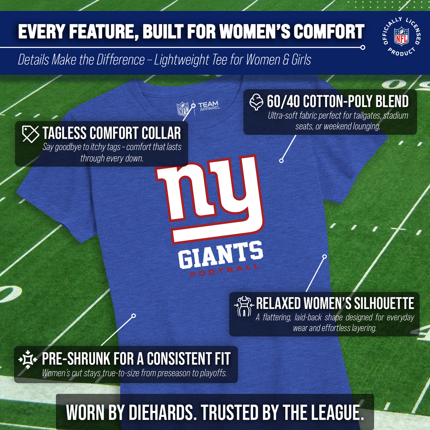 New York Giants Women's NFL Ultimate Fan Logo Short Sleeve T-Shirt - Royal