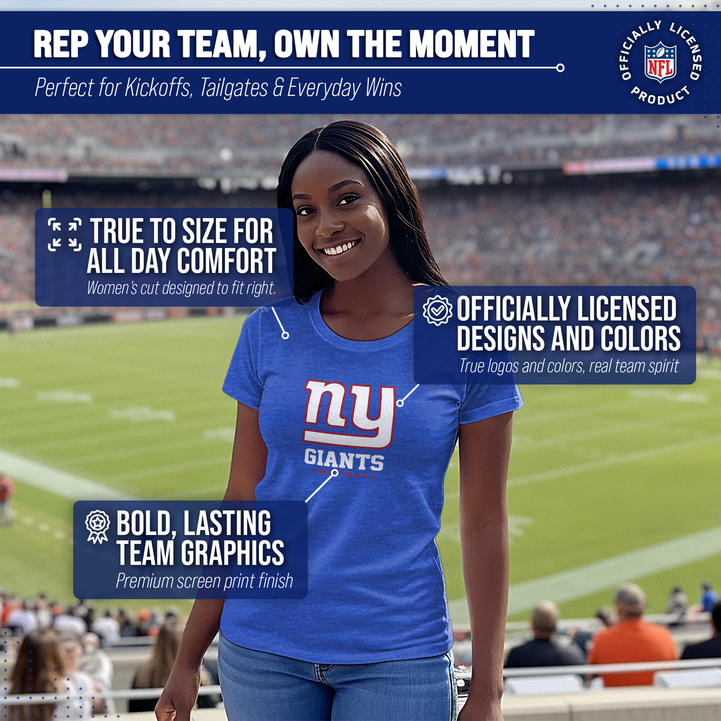 New York Giants Women's NFL Ultimate Fan Logo Short Sleeve T-Shirt - Royal