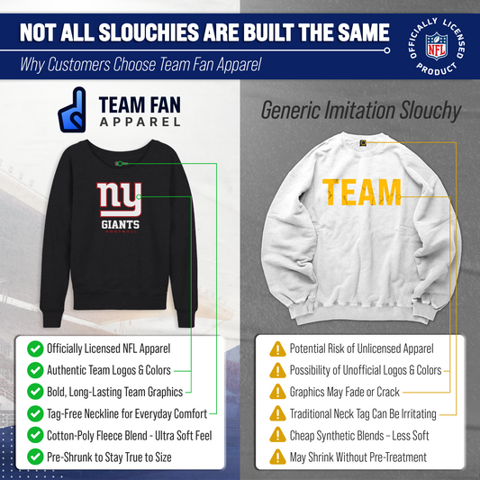 New York Giants Women's NFL Ultimate Fan Logo Slouchy Crewneck -Tagless Fleece Lightweight Pullover - Charcoal