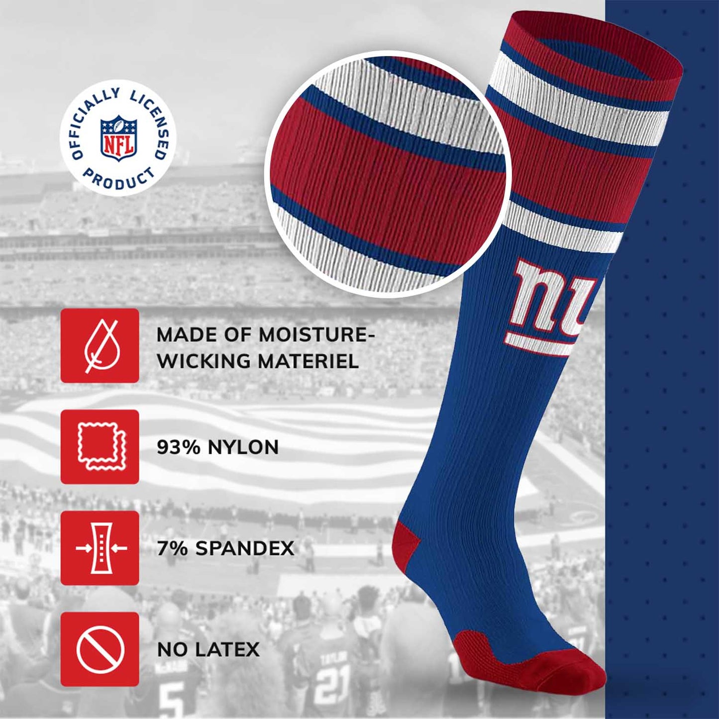 New York Giants NFL Adult Knee High-Performance Socks - Blue