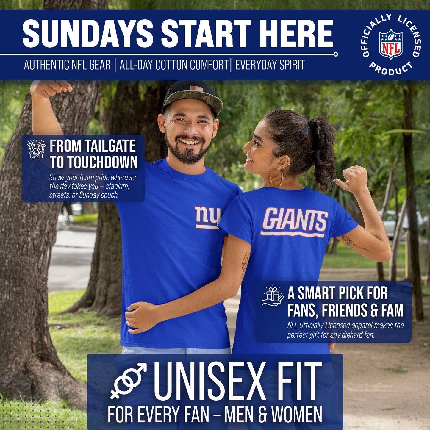 New York Giants NFL Pro Football Final Countdown Adult Cotton-Poly Short Sleeved T-Shirt For Men & Women - Royal