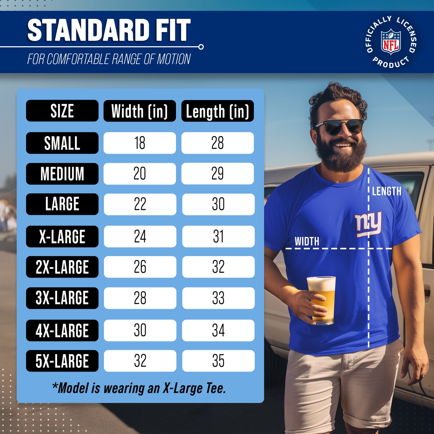 New York Giants NFL Pro Football Final Countdown Adult Cotton-Poly Short Sleeved T-Shirt For Men & Women - Royal