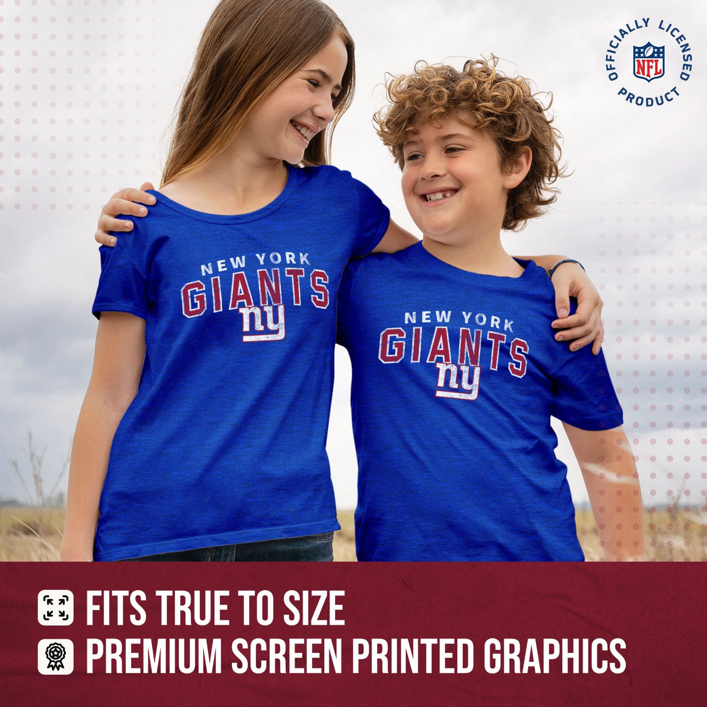 New York Giants NFL Youth Starting Fresh Tee- Pro Football Tag-Less T-Shirt For Boys & Girls - Royal