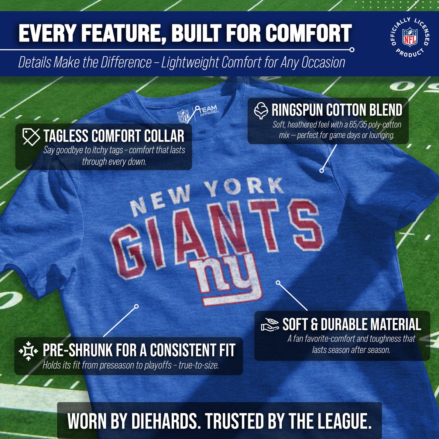New York Giants NFL Starting Fresh Short Sleeve Heather T-Shirt - Royal
