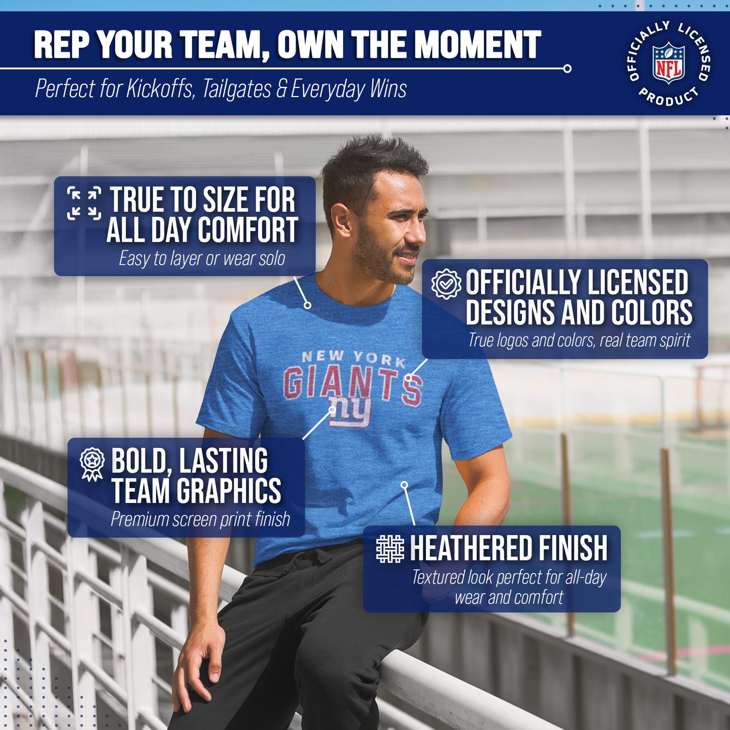New York Giants NFL Starting Fresh Short Sleeve Heather T-Shirt - Royal