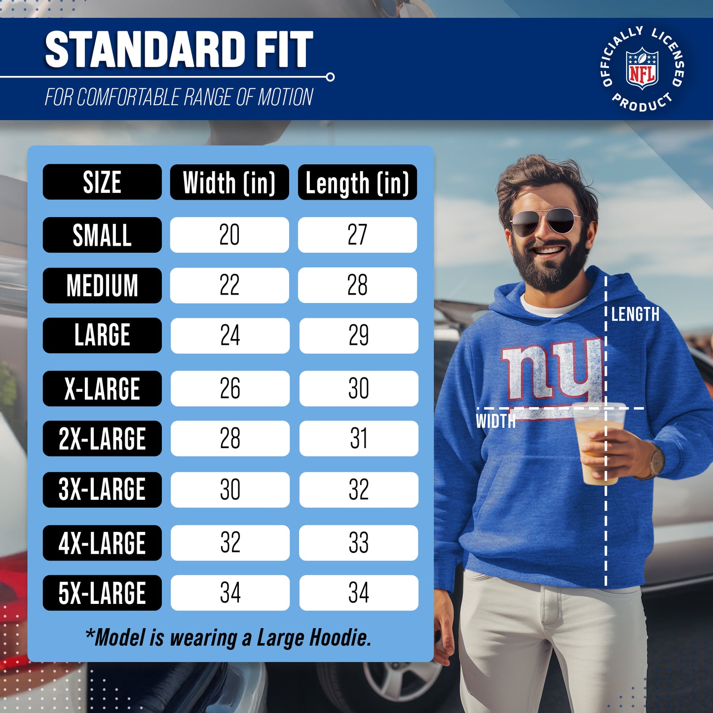 New York Giants NFL Adult Unisex Modern Throwback Ultra Soft Fleece Hooded Sweatshirt - Blue