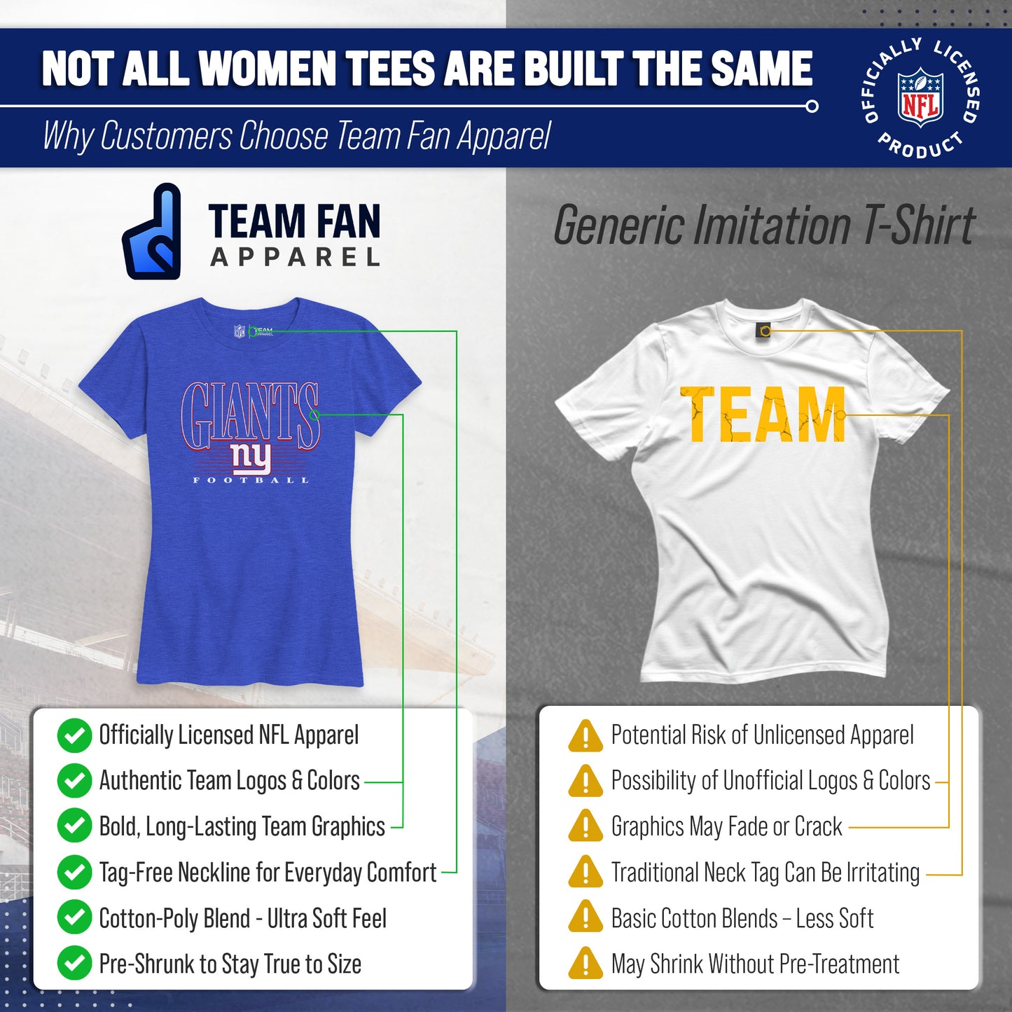 New York Giants NFL Womens Overtime Blueprint Tag-Less T-Shirt - Royal