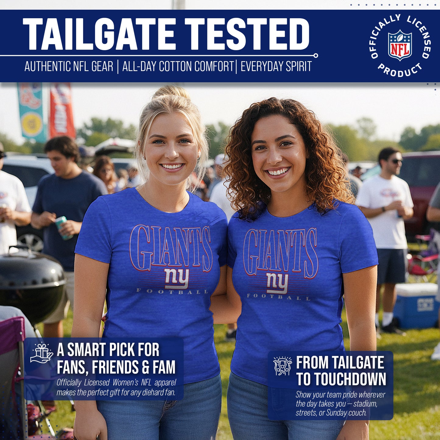 New York Giants NFL Womens Overtime Blueprint Tag-Less T-Shirt - Royal