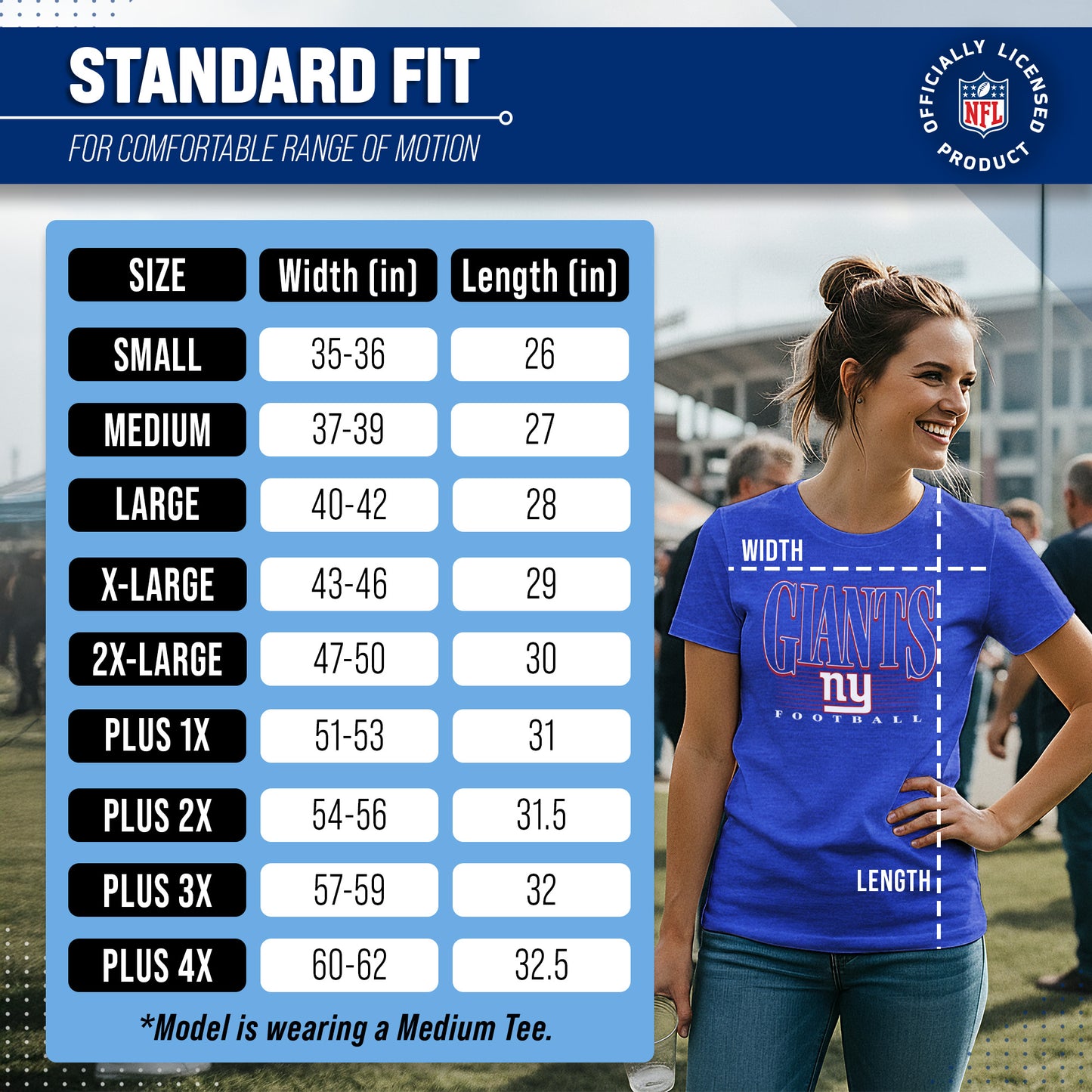 New York Giants NFL Womens Overtime Blueprint Tag-Less T-Shirt - Royal