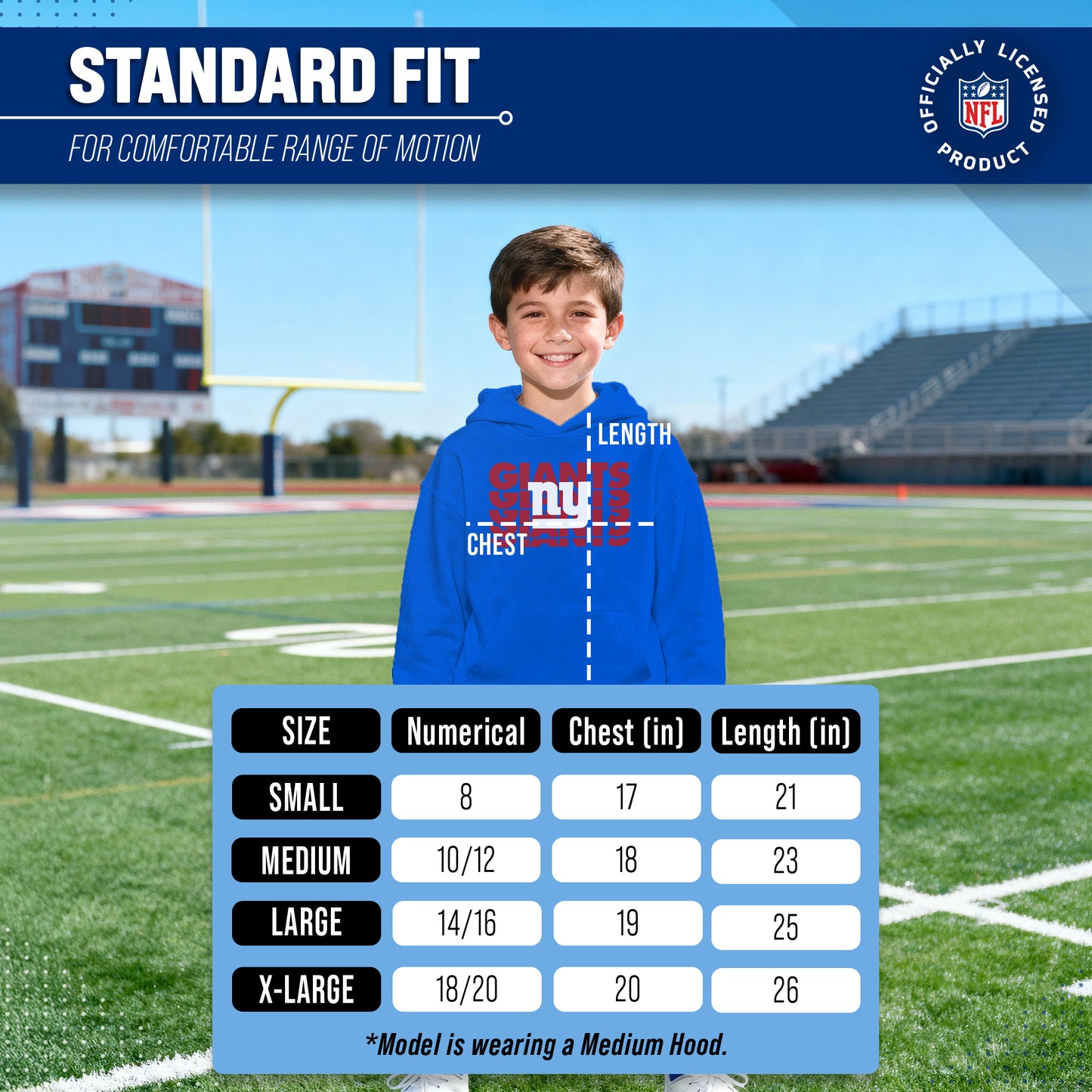 New York Giants NFL Youth Repeating Logo Football Fleece Hooded Sweatshirt - Royal