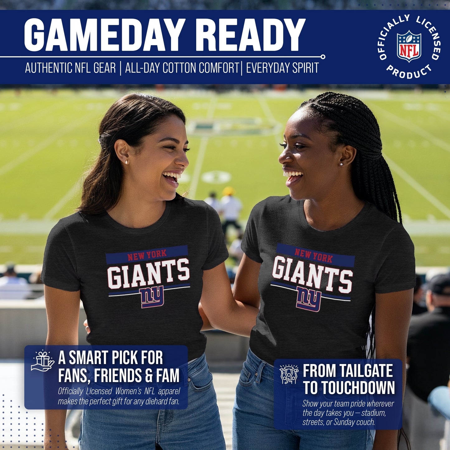 New York Giants NFL Women's Team Block Charcoal Tagless T-Shirt - Charcoal