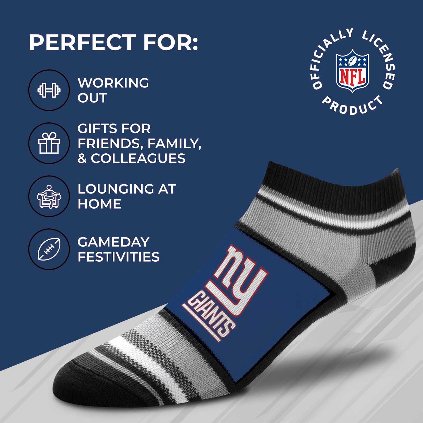 New York Giants NFL Adult Marquis Addition No Show Socks - Royal