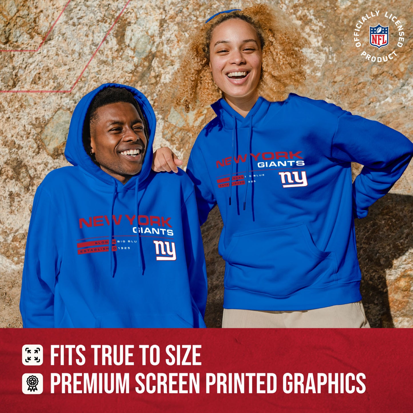 New York Giants Adult NFL Speed Stat Sheet Fleece Hooded Sweatshirt - Royal