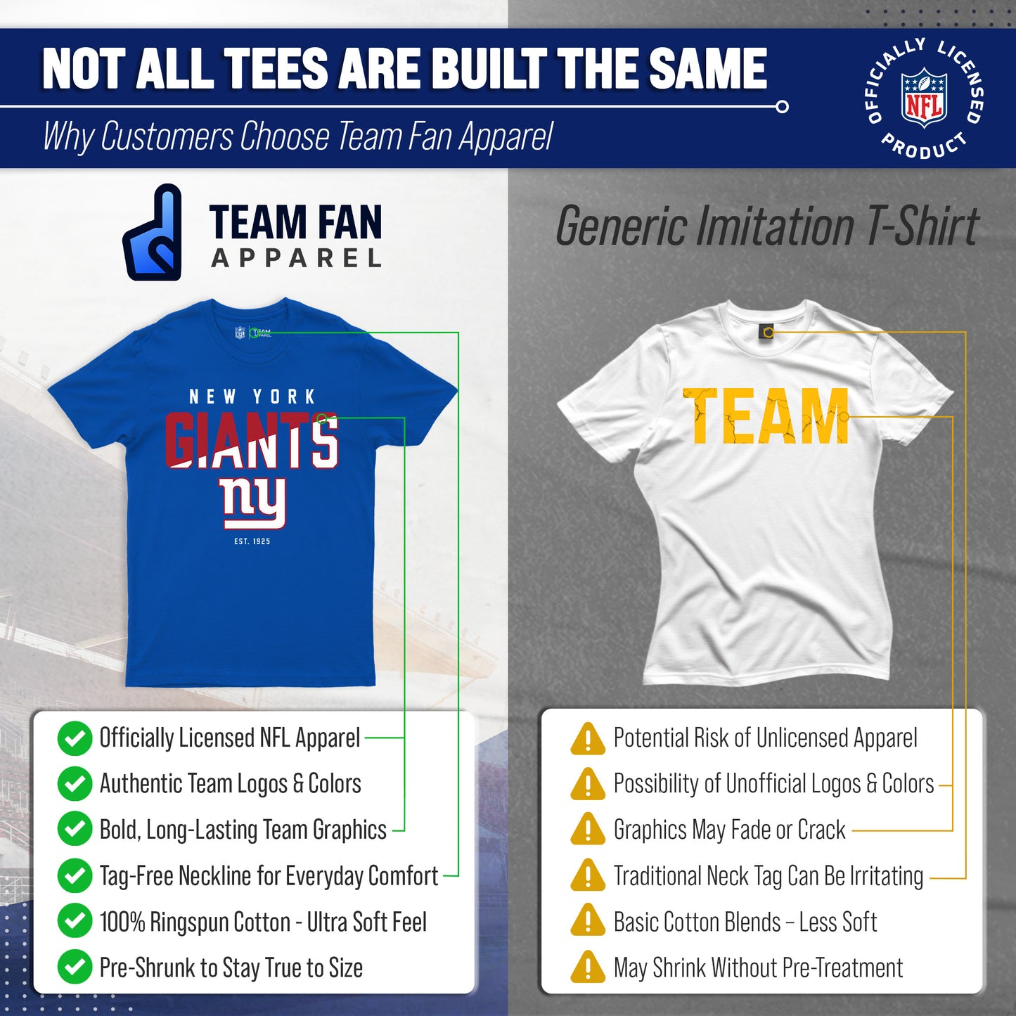 New York Giants Adult NFL Diagonal Fade Color Block T-Shirt - Royal