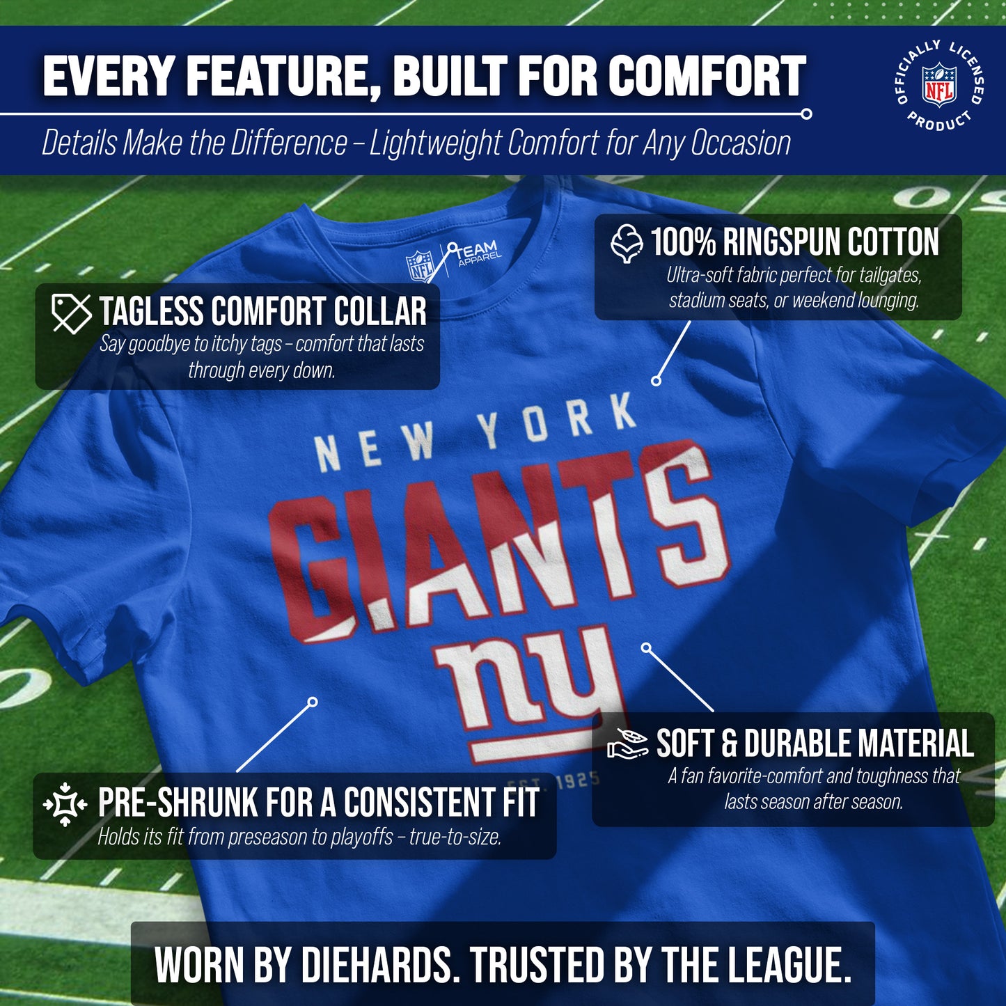 New York Giants Adult NFL Diagonal Fade Color Block T-Shirt - Royal