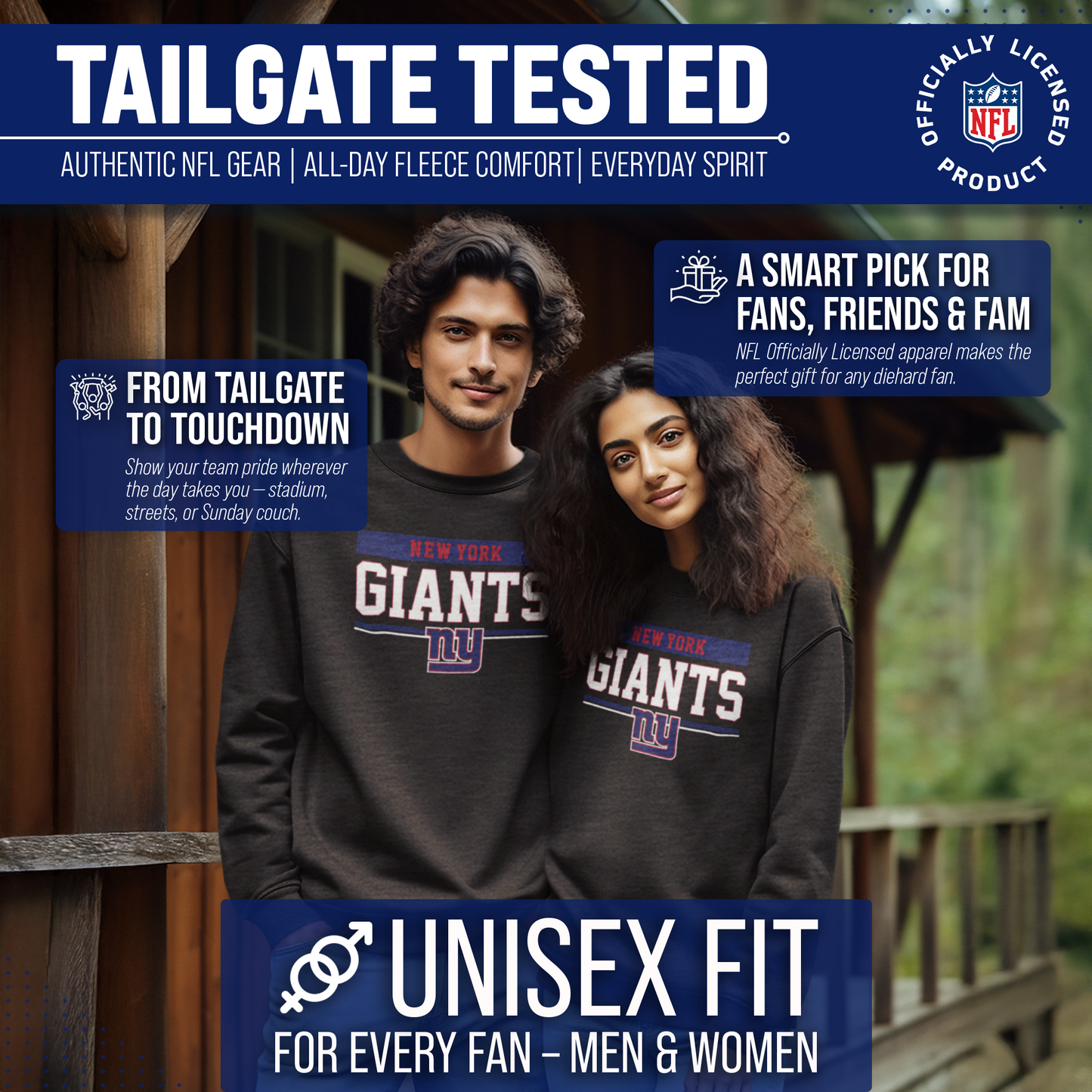 New York Giants NFL Adult Long Sleeve Team Block Charcoal Crewneck Sweatshirt - Charcoal