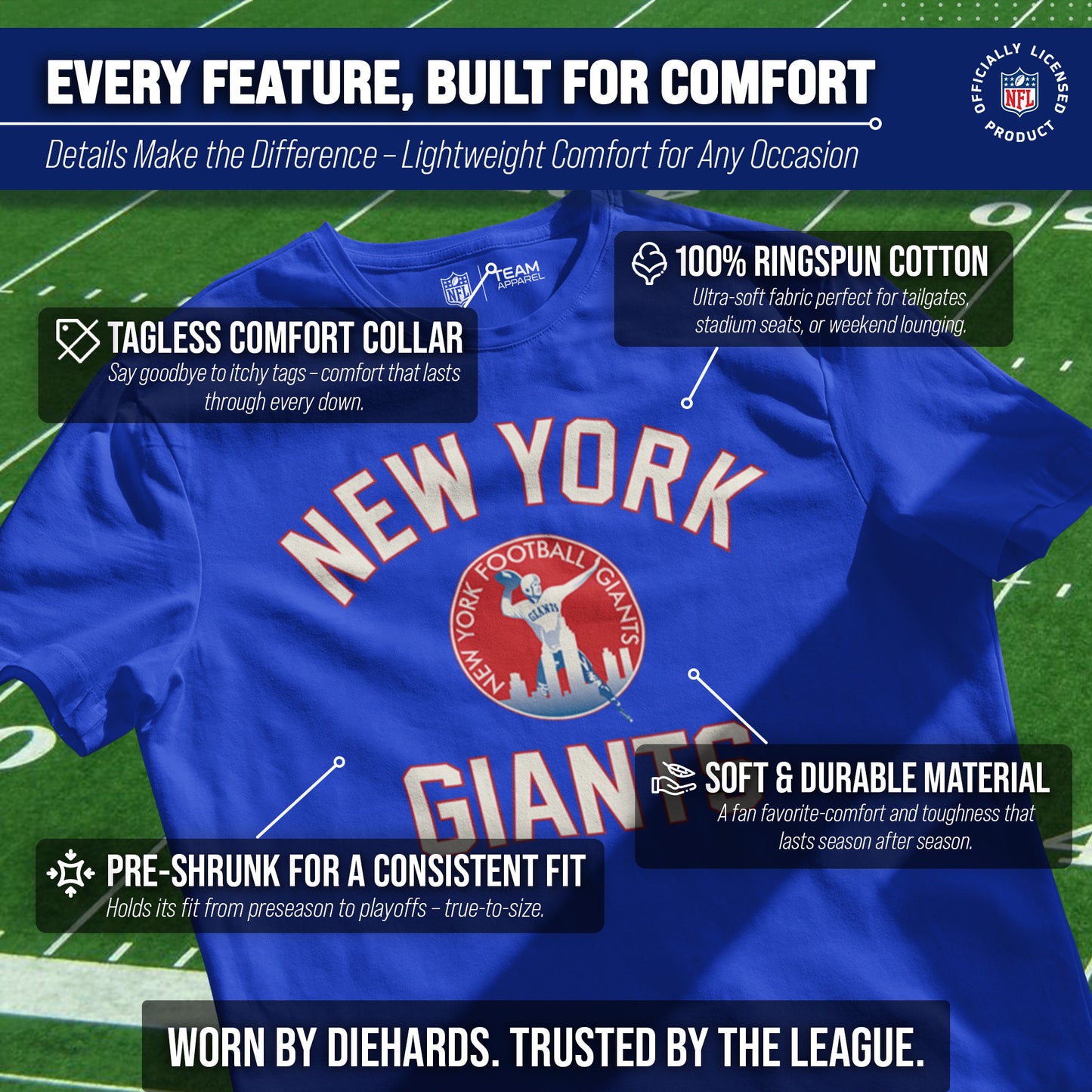 New York Giants NFL Adult Retro Gameday Unisex T-Shirt - Royal