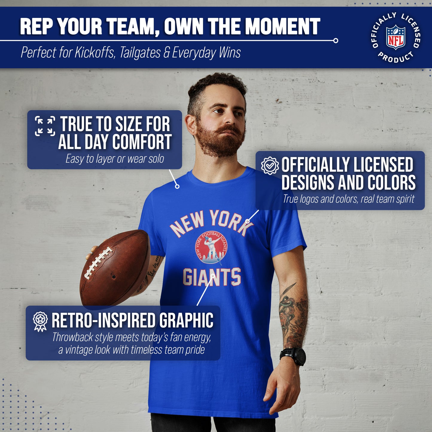 New York Giants NFL Adult Retro Gameday Unisex T-Shirt - Royal