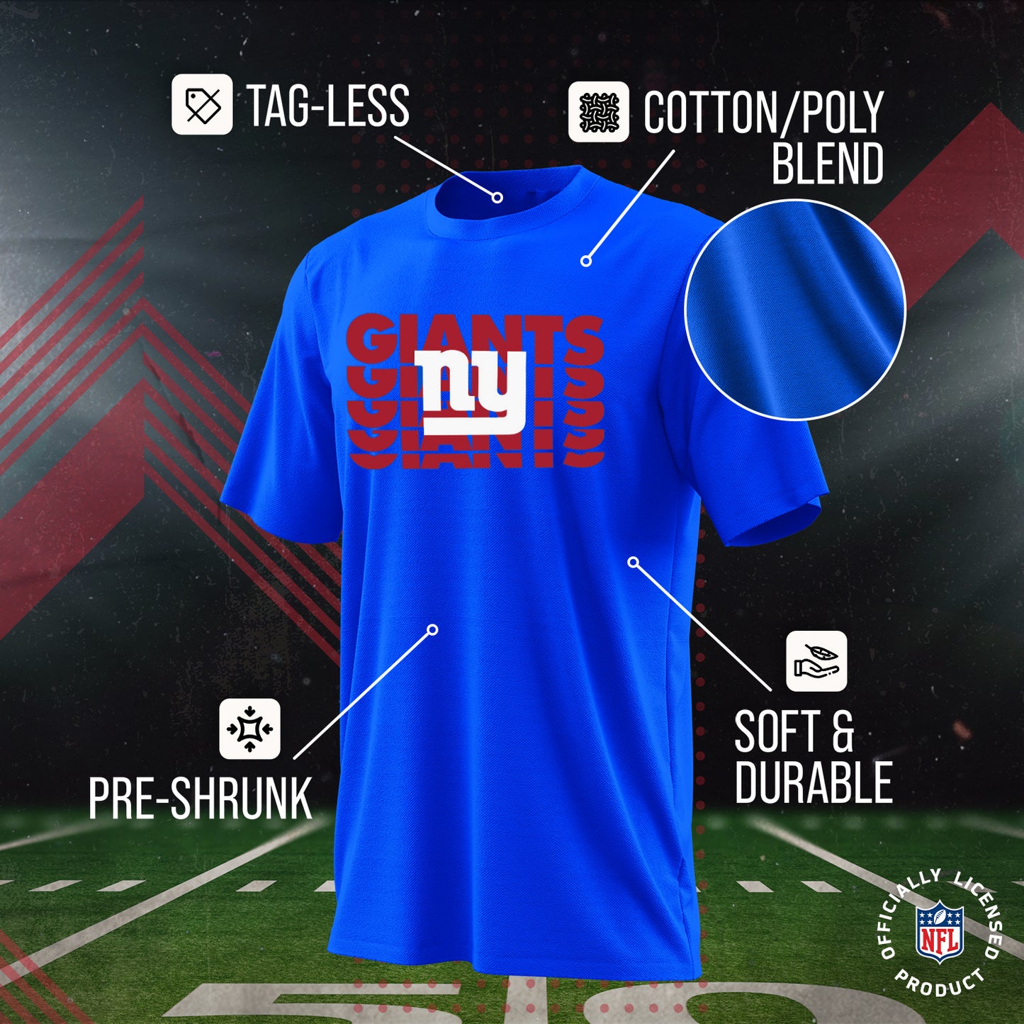 New York Giants NFL Youth Repeating Logo Football T-Shirt Unisex Tag Free Comfortable - Royal