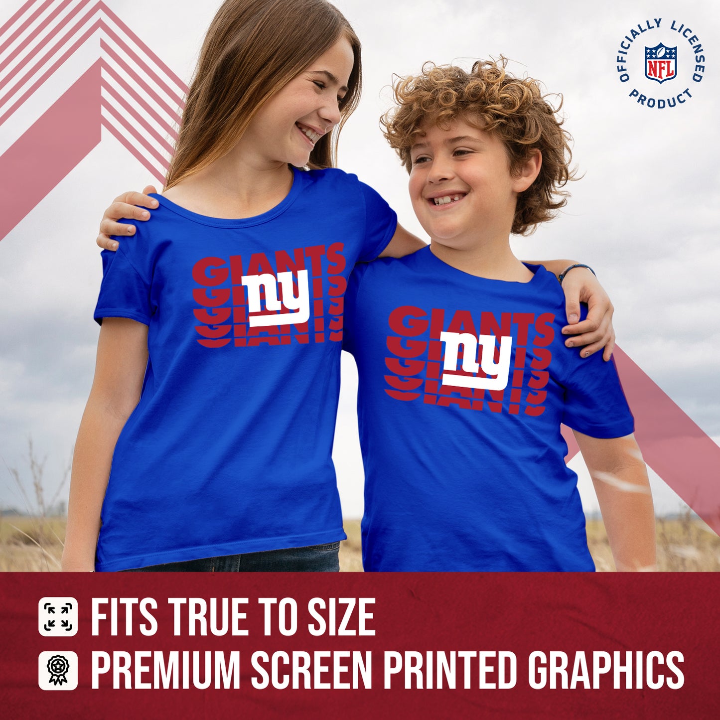 New York Giants NFL Youth Repeating Logo Football T-Shirt Unisex Tag Free Comfortable - Royal
