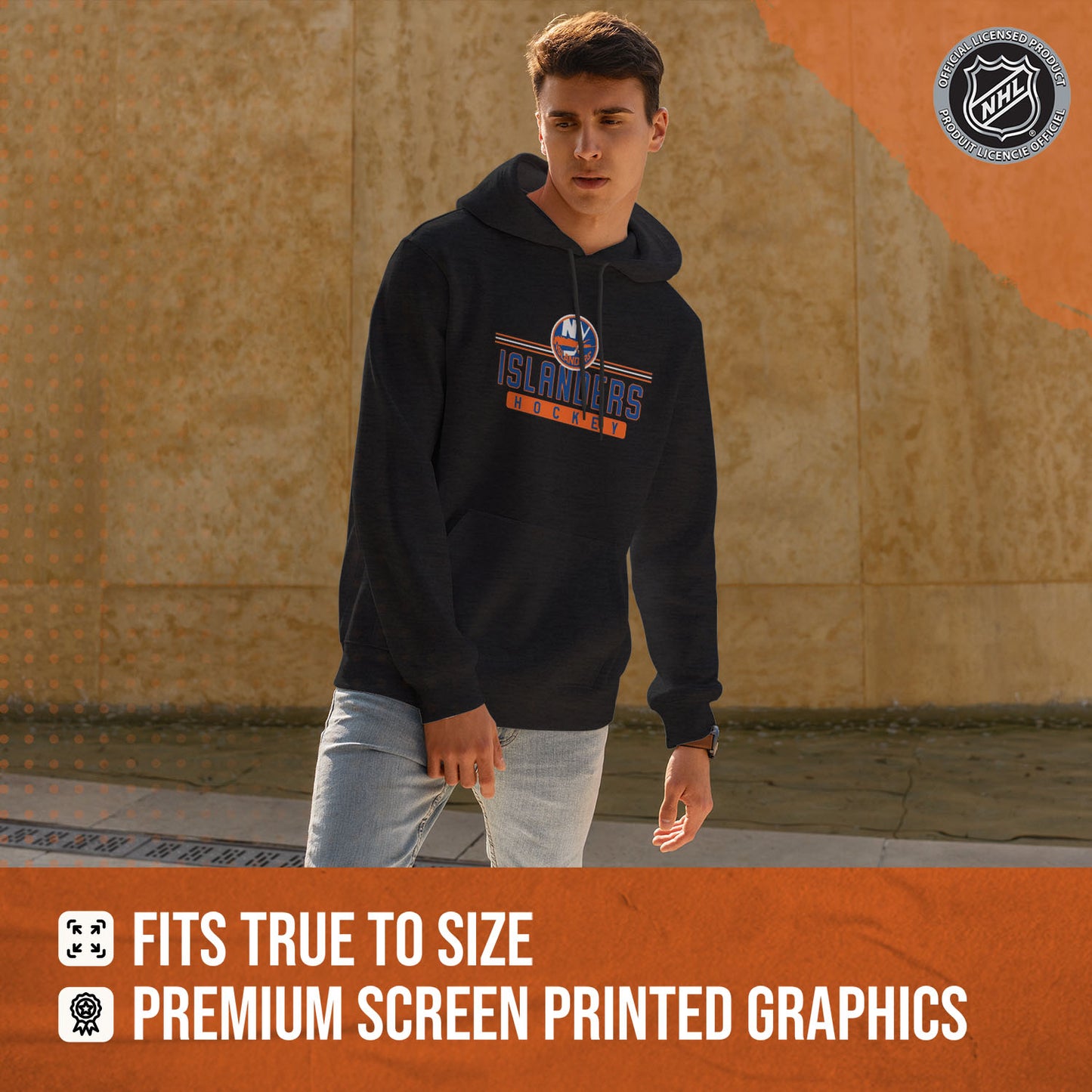 New York Islanders NHL Adult Heather Charcoal True Fan Hooded Sweatshirt Unisex - Charcoal