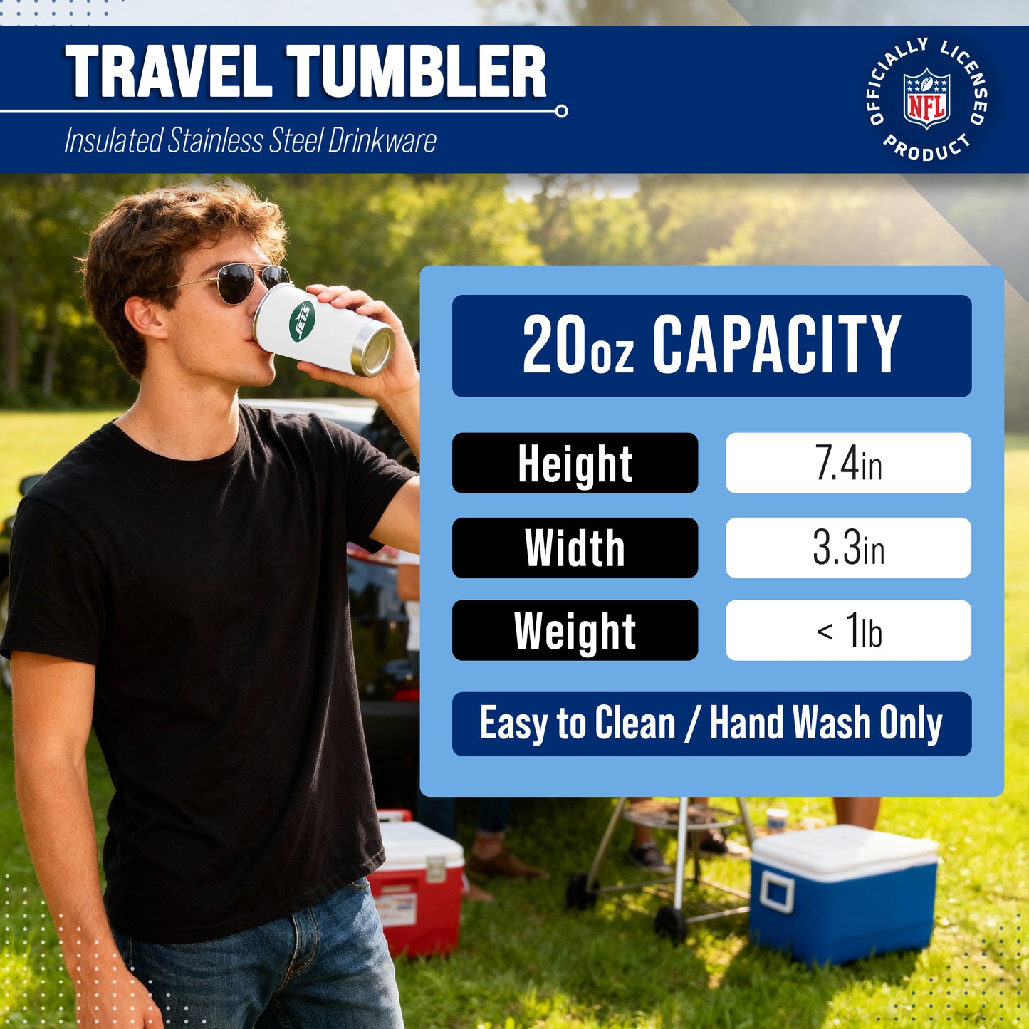 New York Jets NFL 20oz Gameday Stainless Steel Tumbler - White