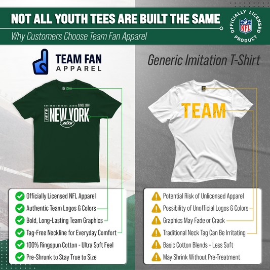 New York Jets NFL Youth Modern Endzone Football T-Shirt Unisex Tag Free Comfortable - Forest Green