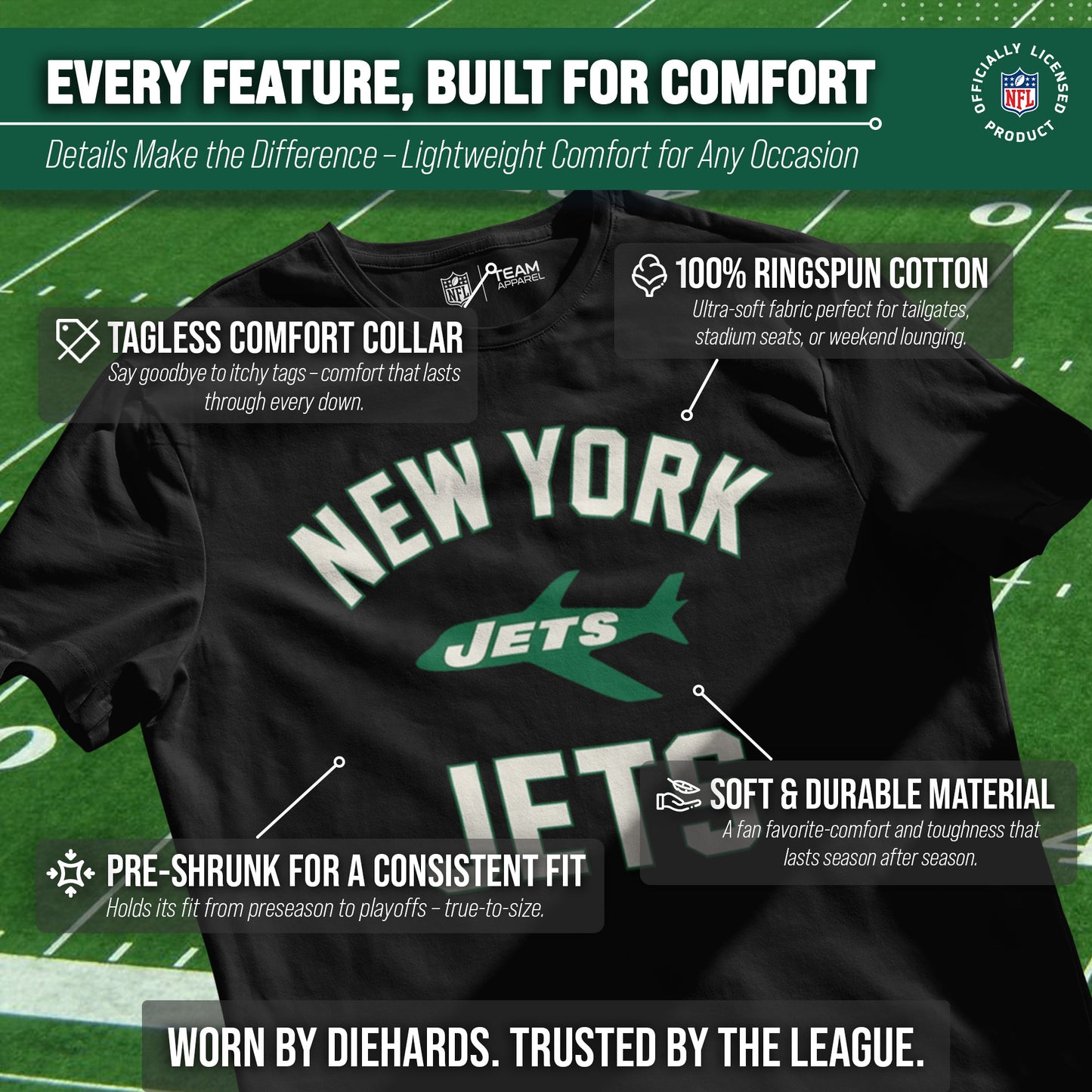 New York Jets NFL Adult Retro Gameday Unisex T-Shirt - Black