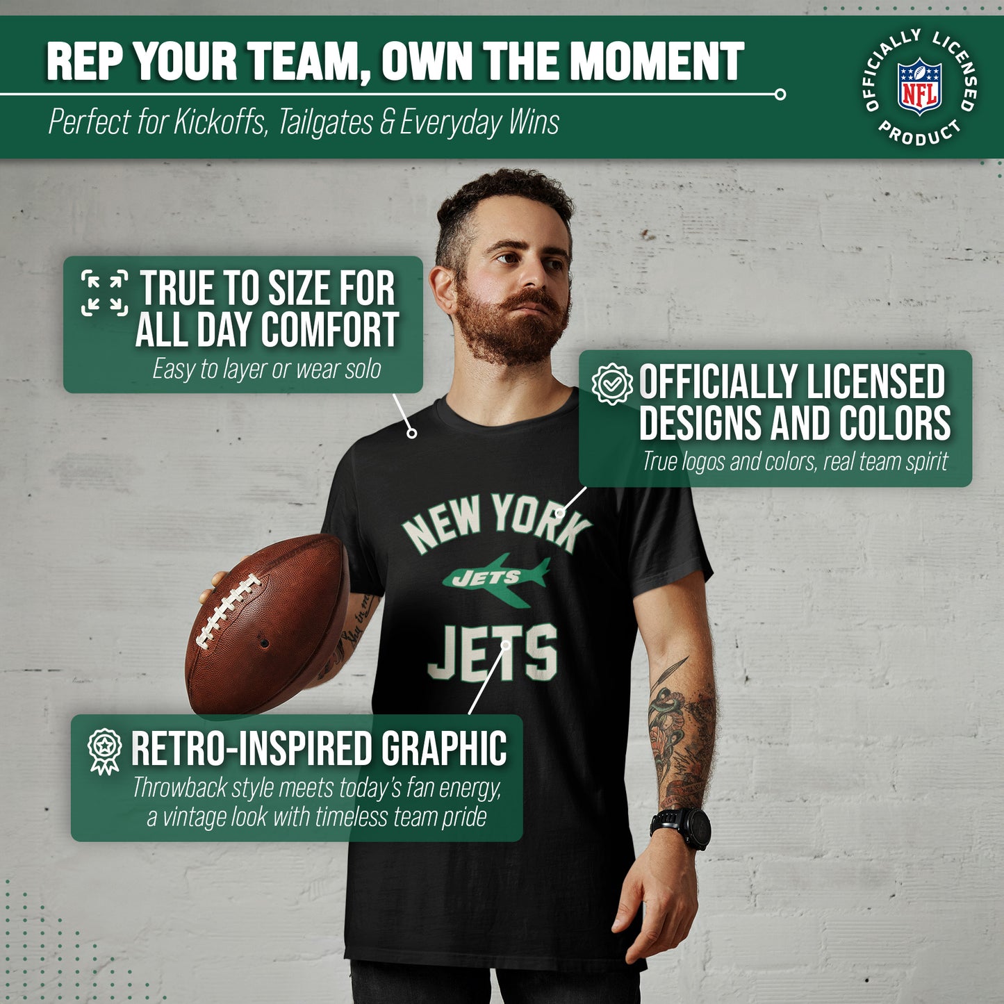 New York Jets NFL Adult Retro Gameday Unisex T-Shirt - Black
