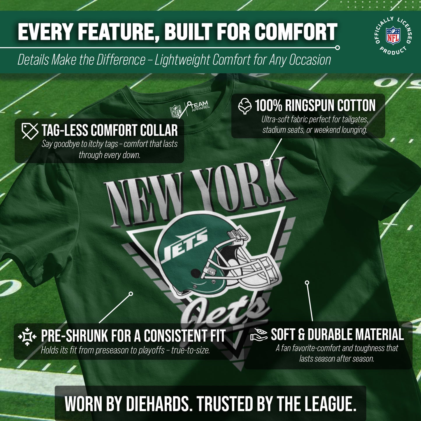 New York Jets NFL Adult Retro Triangle Unisex T-Shirt - Forest Green