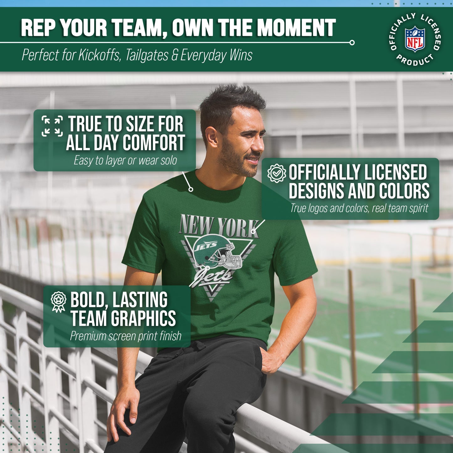 New York Jets NFL Adult Retro Triangle Unisex T-Shirt - Forest Green